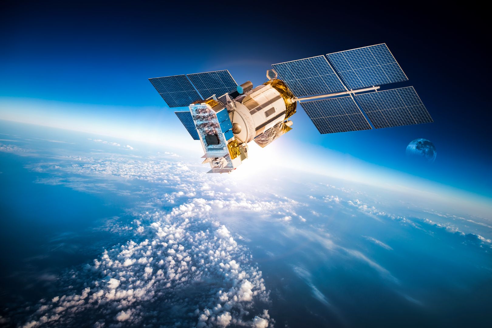 One Web Space Satellite Orbiting Low To Earth.
